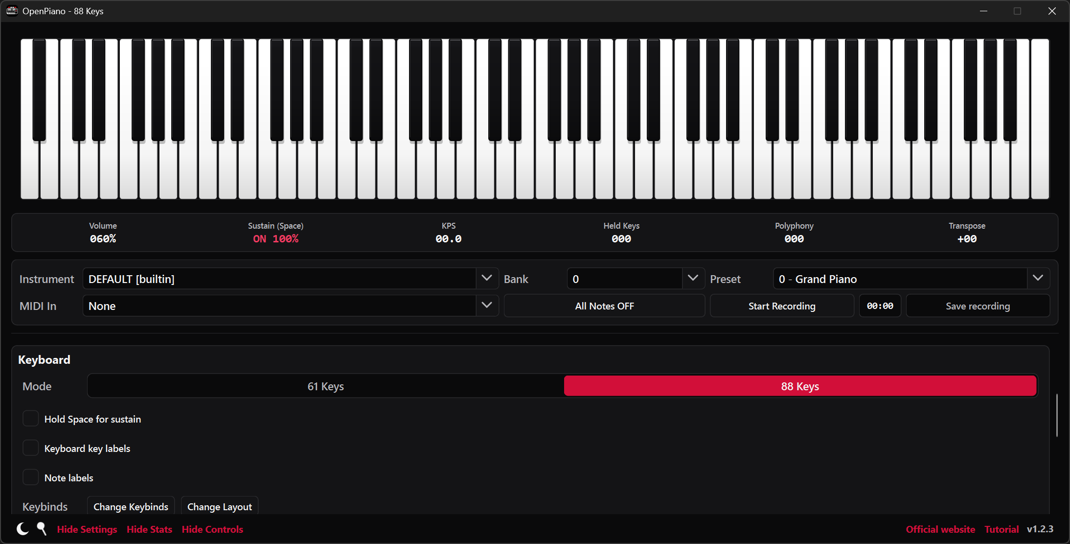 88-key piano layout