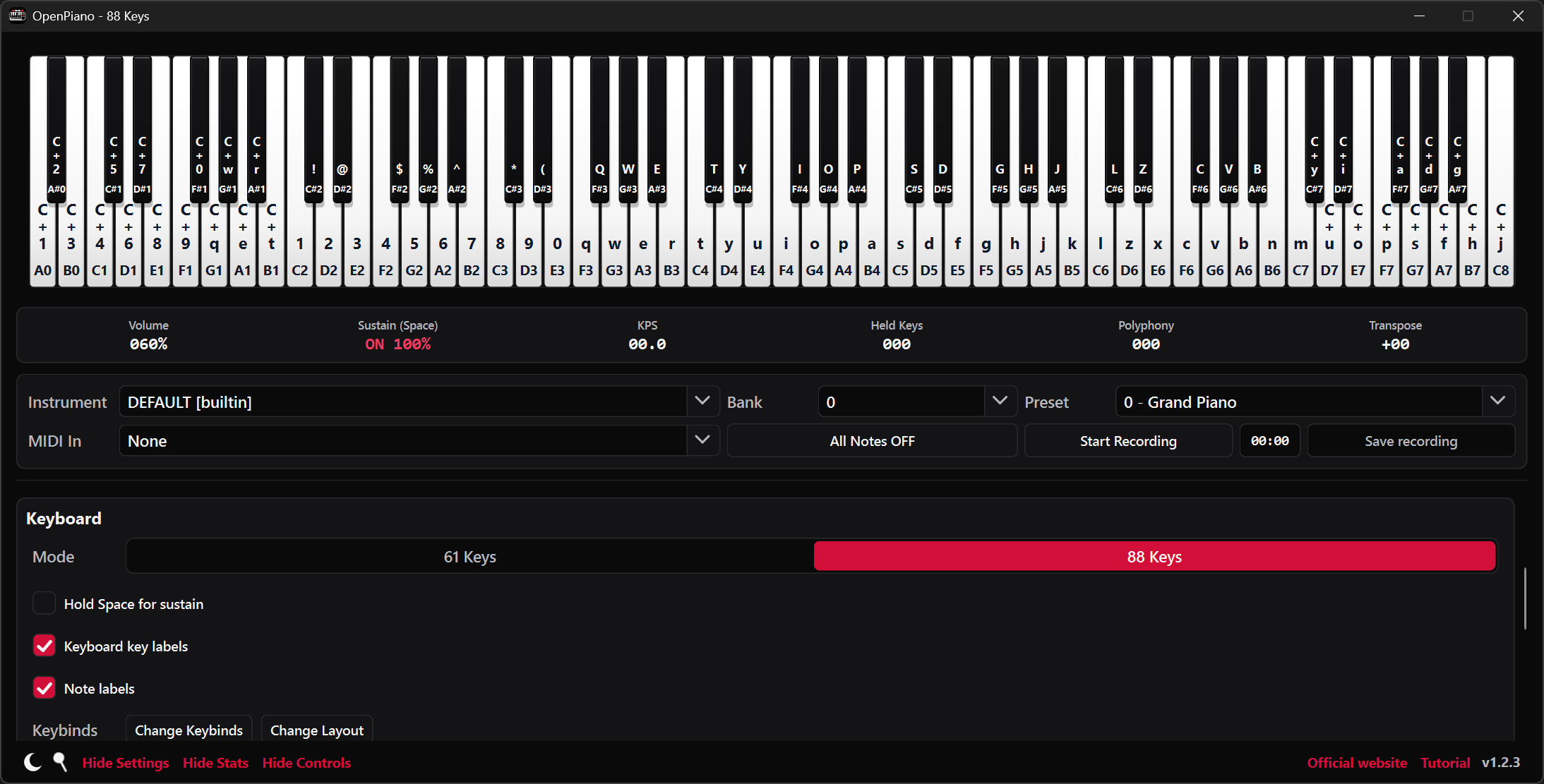 Note names and computer keyboard labels